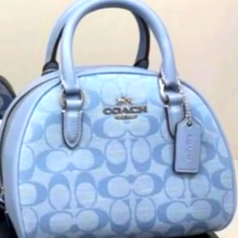 COACH CH140 Sydney Satchel Bag In Signature Chambray &Leather Cornflower Blue